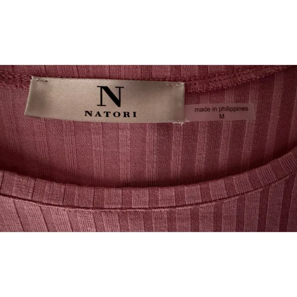 Natori Edit Skye Rib 2-Piece Lounge Set Tea Pink Top & Pants Size M Soft $68+78